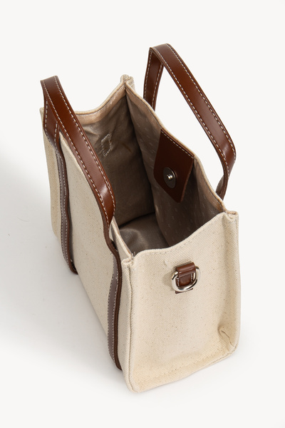 bakacstore Kadın Bej Kanvas Kumaş El Ve Omuz Çantası