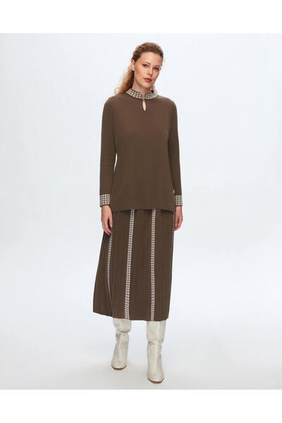 MISS DALIDA T24K-6044 Kazayağı Desenli Tunik DATA-BROWN