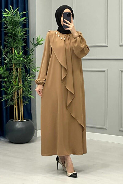 Abiye Diyarı Women's Crepe Fabric Collar Levanur Hijab Dress with Pearl Detail