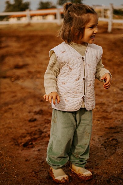 Kirazkids Helicopter Patterned Plush Cream Vest