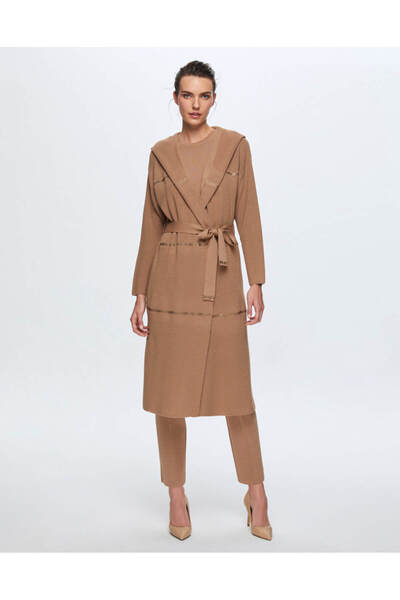 MISS DALIDA T24K-9009 Taş Şeritli Triko Uzun Hırka COMO-CAREMEL