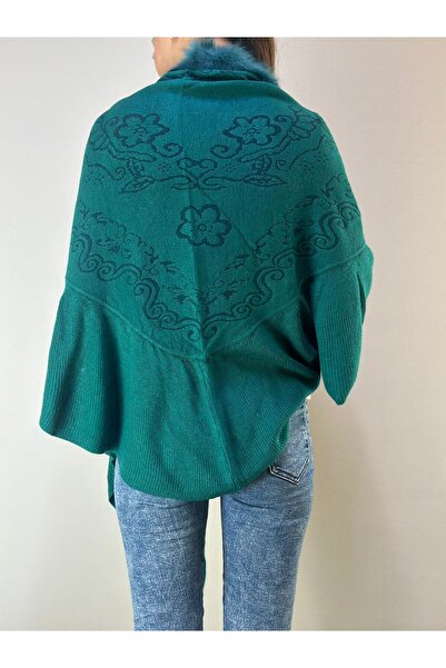 Gönülden Tasarım Triko Ponpon Patterned Soft Women's Poncho