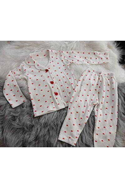 mj kids Kalp Baskılı Kız çocuk Pijama Takımı