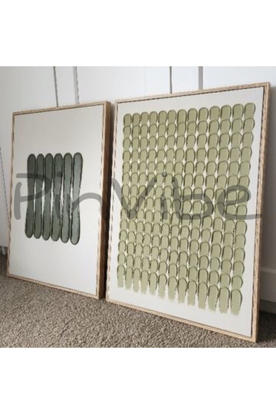 Home Pinvibe El Yapımı Yeşil Dokulu Minimalist Tablo Seti (2’li, Çerçevesiz)