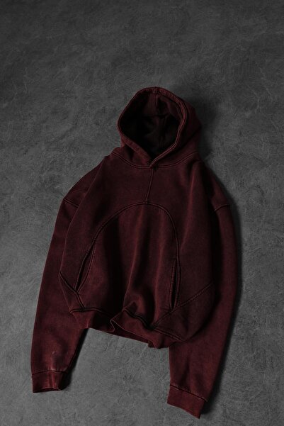 Slatra Men's Burgundy Washed Hooded Oversized Sweatshirt