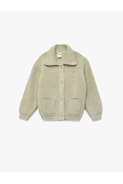 Koton Buttoned Pocket Long Sleeve Polo Neck Knitwear Cardigan