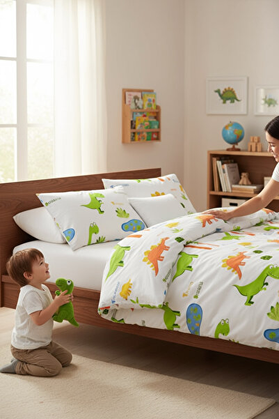 Comfort Craft Junior Duvet Cover Set Single Dinosaurs White