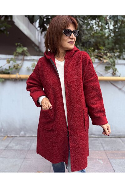 DenizEge Italian Midi Length Felt Coat Burgundy