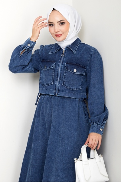 Bestenur Σετ Μπουφάν Φόρεμα Τζιν Διπλό 1642 - Μπλε