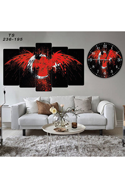 FORONEUS Atatürk Bayraklı 5 li Mdf Tablo ve Saat Seti