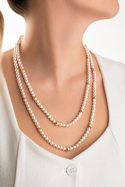 So CHIC... Verena 18 Ayar Sarı Altın Kaplama 125 Cm Gümüş İnci Kolye