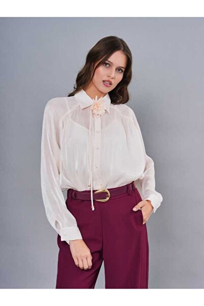 SERPİL Saten Dokulu Çiçek Detaylı Gömlek 50984