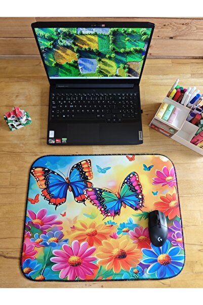 sgeteknoloji Sge Technology 55X45 cm Butterfly Flower Anti-Slip Base Speed Surface Gamer Mouse Pad Gaming Pad