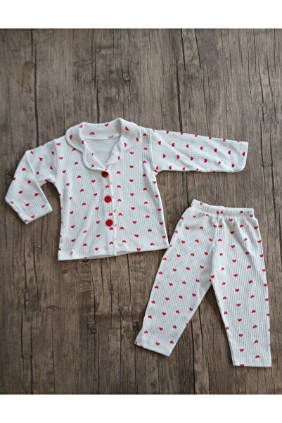 mj kids Kalp Baskılı Kız çocuk Pijama Takımı