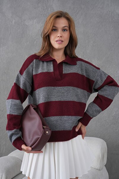 Miss Allos Γυναικείο πουκάμισο γιακά ριγέ πλεκτό πουλόβερ