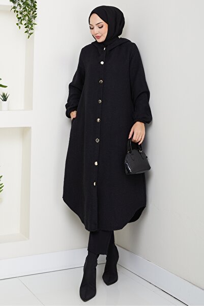 Bestenur Λεπτομέρεια γραμμής με κουκούλα Καπέλο Κασέ 1634 - Μαύρο