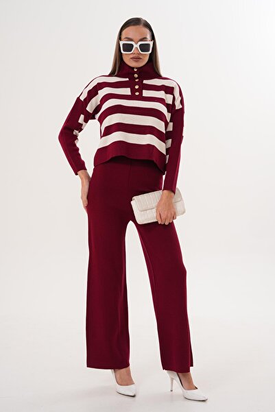 ŞİMAL Set de două piese tricotat pentru femei, cu pantaloni cu detaliu în dungi 255051 -