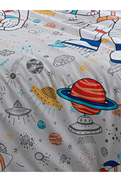 argehome Astronot Tek Kişilik Ranforce Pamuklu Lastikli Çarşaflı Nevresim Takımı