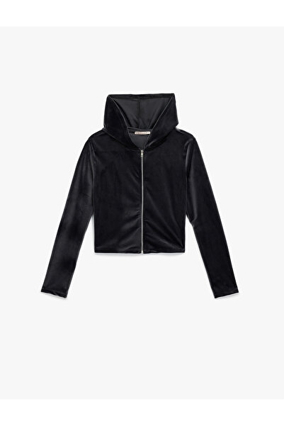 Koton Μακρυμάνικο μπλουζάκι πιτζάμα με φερμουάρ, άνετο και ελαφρύ με κουκούλα