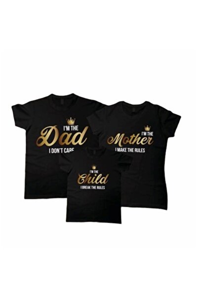 GHIFTERY SHOP Set de tricouri de familie „Tată, Mamă și Copil”, Negru, Bumbac, M