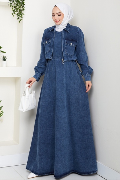 Bestenur Σετ Μπουφάν Φόρεμα Τζιν Διπλό 1642 - Μπλε