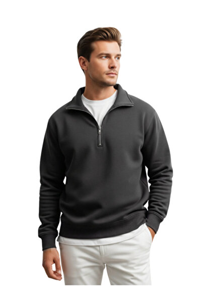 MOONBULL Unisex Dik Yaka Yarım Fermuarlı Fit 3 İplik Sweatshirt