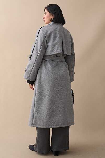 InStyle Оверсайз-пальто без підкладки з поясом і аполетами, світло-сірого кольору