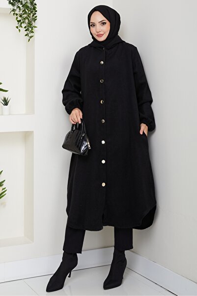 Bestenur Fevza Buttoned Cashmere Cap 1635 - Black