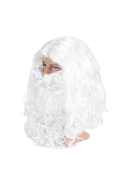 OEM Perucă și barbă albă de Moș Crăciun, aspect, prindere fixă, 55 cm, mărime universală