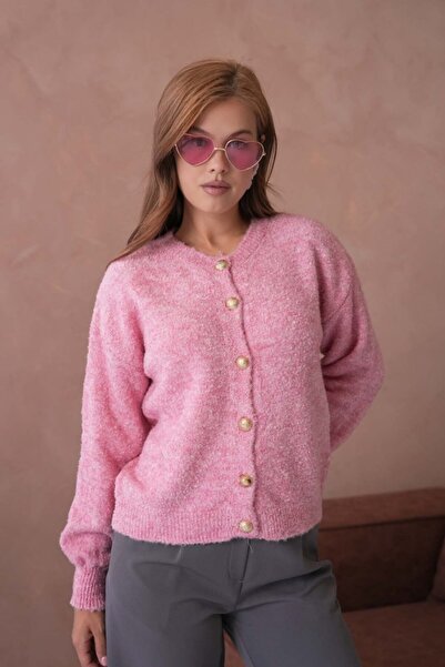 Miss Allos Women's Luxury Button Detailed Soft Textured Knitwear Cardigan