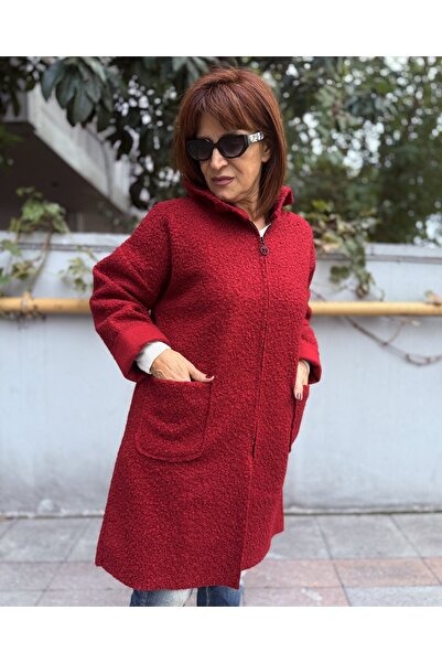 DenizEge Italian Midi Length Felt Coat Burgundy