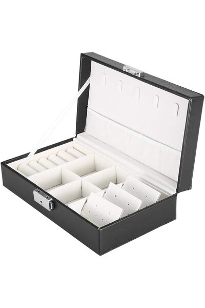 zola Jewellery box, multi-padded, 21x12x6 cm, black -leather