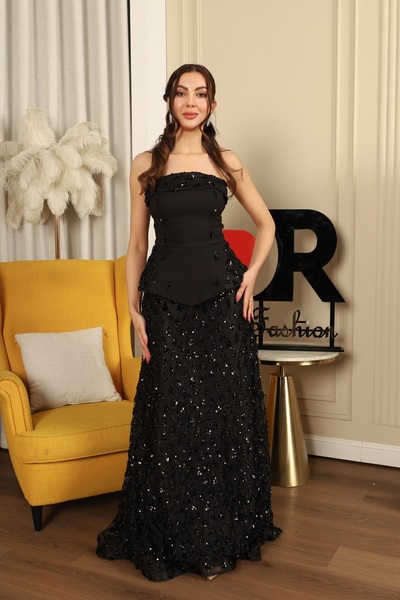 Dr Fashion فستان سهرة اسود اوف شولدر