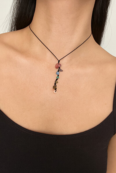 Femenino Doğal Taşlı 7 Çakra Kolye – Akik, Sitrin, Kristal Kuvars, Lapis, Aventurin, Kaplan Gözü, Ametist