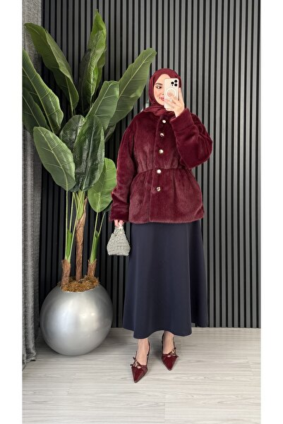 Molly Nelly Women's Feathered Gold Buttoned Stylish Coat