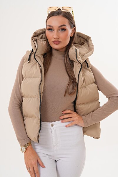 ŞİMAL Жіночий надувний жилет із капюшоном на блискавці 255378 -