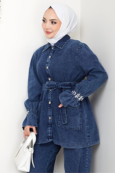 Bestenur Παντελόνι Stoned Jacket Τζιν Σετ Δύο Τεμάχια 1639 - Μπλε