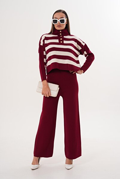 ŞİMAL Women's Stripe Detailed Trouser Knitwear Knitted Two-Piece Set 255051 -