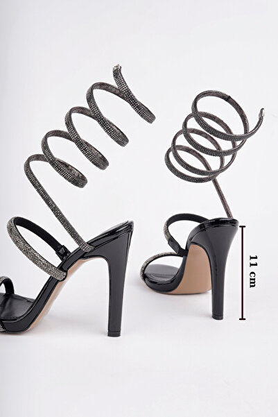 Women Lay-z Women's Evening Dress Heeled Sandals Stone Detailed Ankle-Wrap Shiny Thin Heel 11 cm Elegant Stylish Design