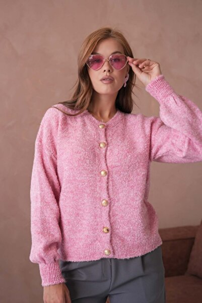 Miss Allos Women's Luxury Button Detailed Soft Textured Knitwear Cardigan