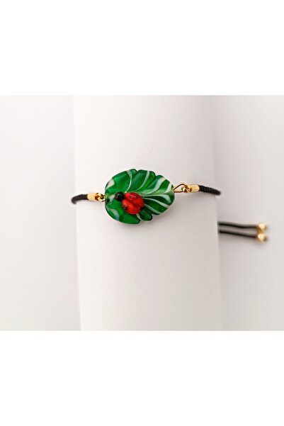 ADAMODART Ladybug on Leaf Murano Glass Beaded Bracelet
