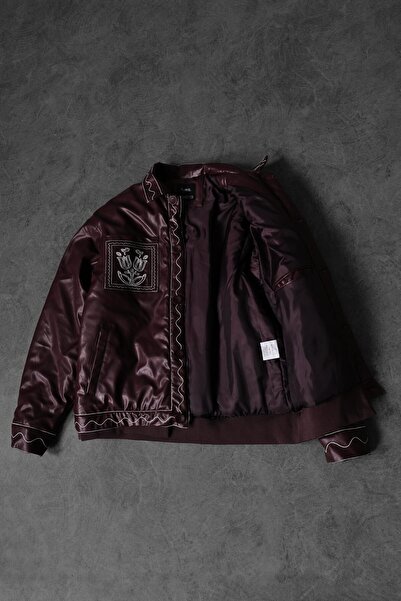 Slatra Чоловіча бордова куртка з ґудзиками, вишитим декором та підкладкою зі шкіри