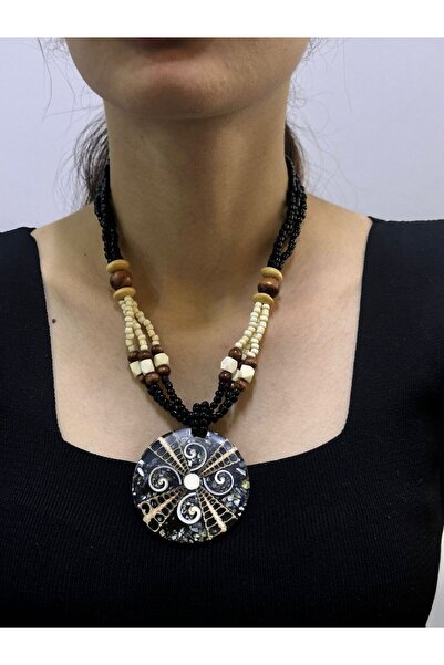 Gönülden Tasarım Stone Work Beaded Design Women's Necklace 21 cm
