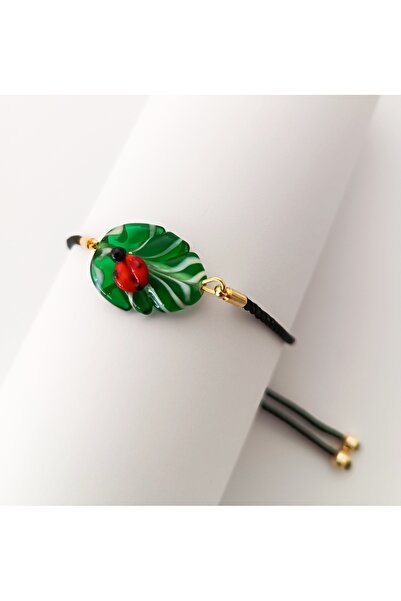ADAMODART Ladybug on Leaf Murano Glass Beaded Bracelet