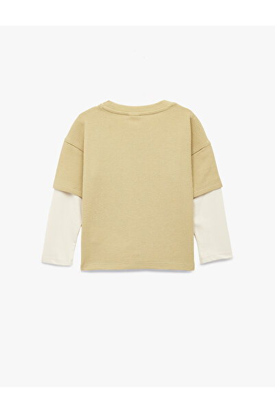 Koton Embroidery Detailed Long Sleeve Crew Neck Cotton Oversized T-Shirt