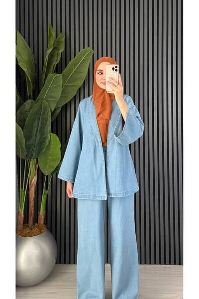 Molly Nelly Women's Denim Belt Detailed Pants Blouse Set