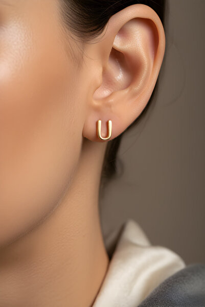 So CHIC... My Story U Harfi 18 Ayar Sarı Altın Kaplama Gümüş Tek Küpe