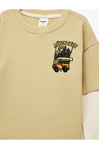 Koton Embroidery Detailed Long Sleeve Crew Neck Cotton Oversized T-Shirt