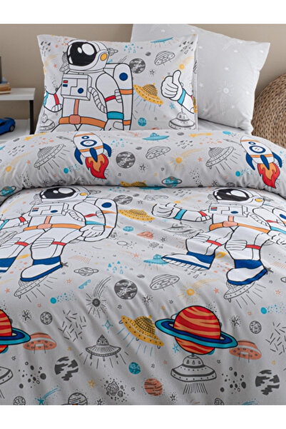 argehome Astronot Tek Kişilik Ranforce Pamuklu Lastikli Çarşaflı Nevresim Takımı