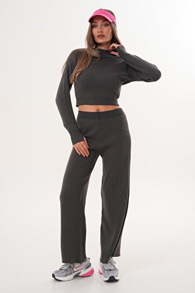 ŞİMAL Women's Knitwear Knitted Pants Crop Two-Piece Set 255047 -
